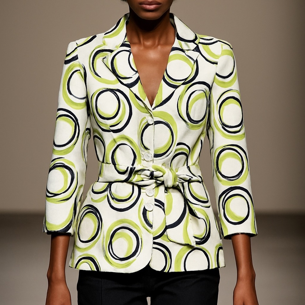 Sandro Sportswear Cotton Blend Circle Print Belted Jacket Women’s Size M